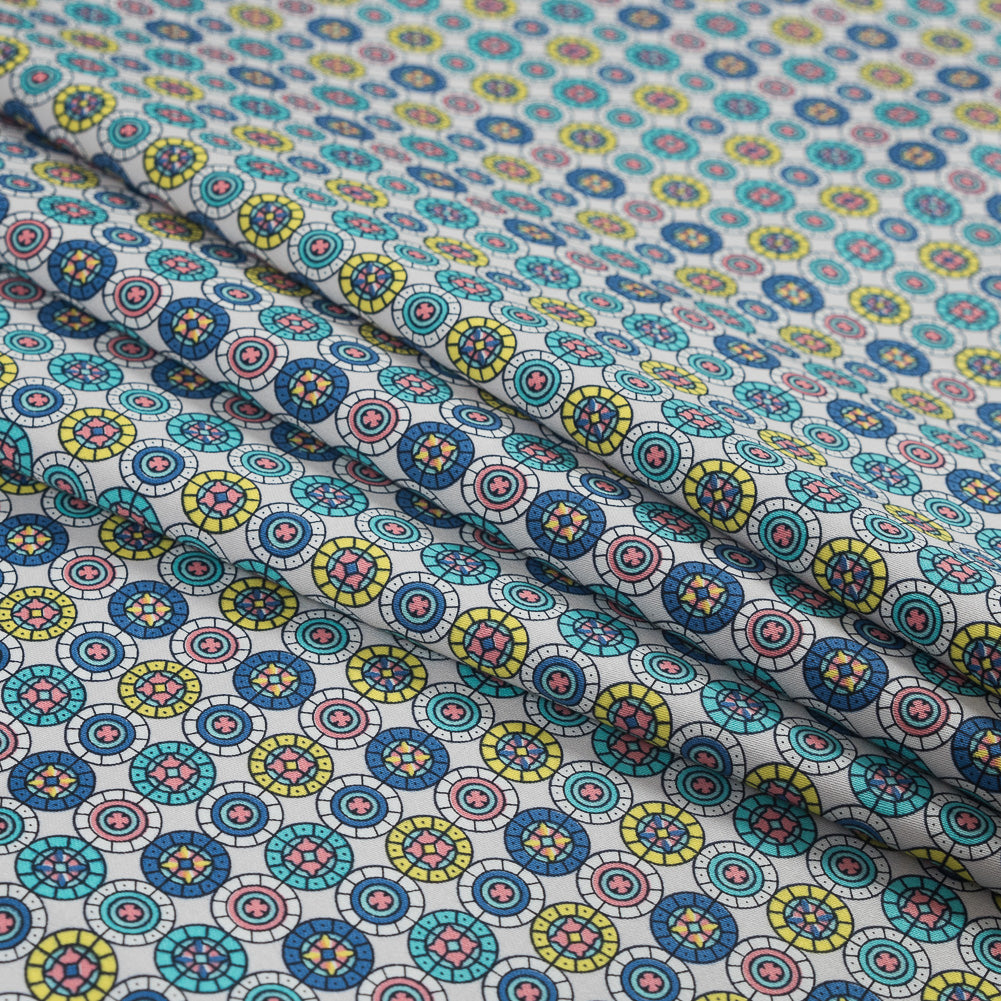 Blue and Yellow Geometric Stretch Cotton Sateen Folded