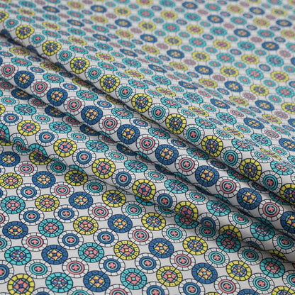 Blue and Yellow Geometric Stretch Cotton Sateen Folded