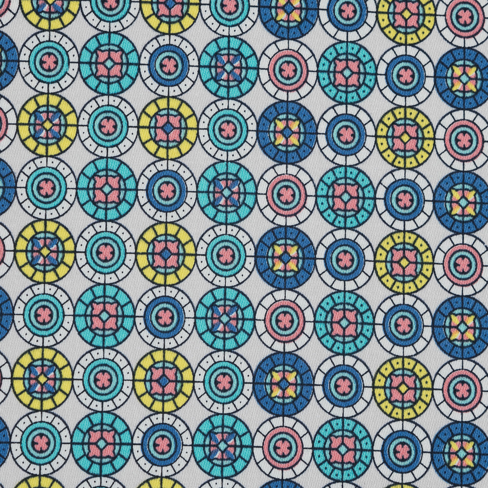 Blue and Yellow Geometric Stretch Cotton Sateen Detail
