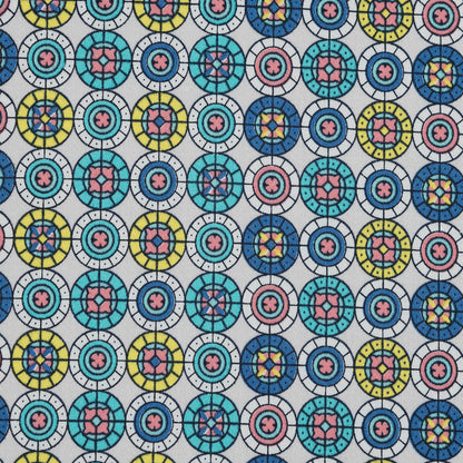 Blue and Yellow Geometric Stretch Cotton Sateen Detail