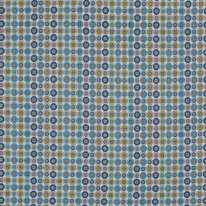 Blue and Yellow Geometric Stretch Cotton Sateen