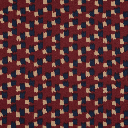 Red, Navy and Beige Abstract Stretch Cotton Sateen - Detail