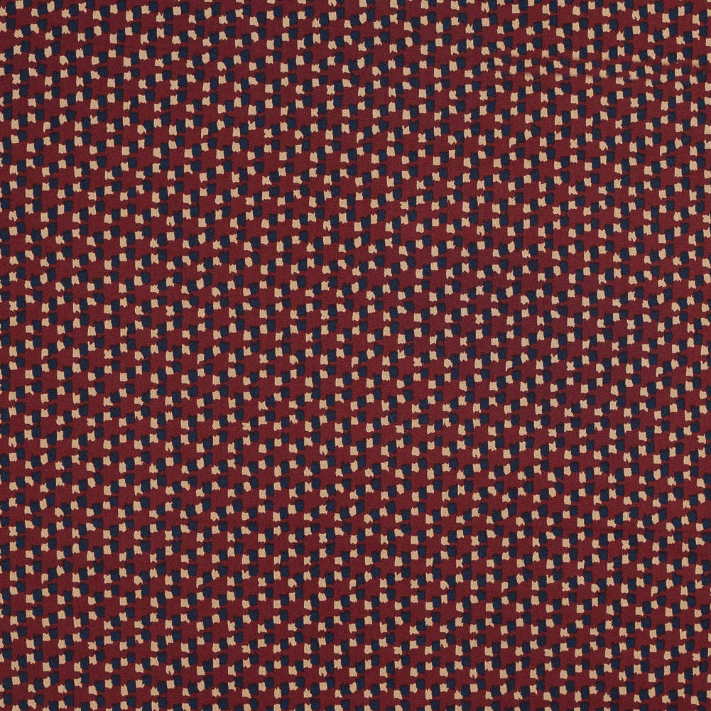 Red, Navy and Beige Abstract Stretch Cotton Sateen