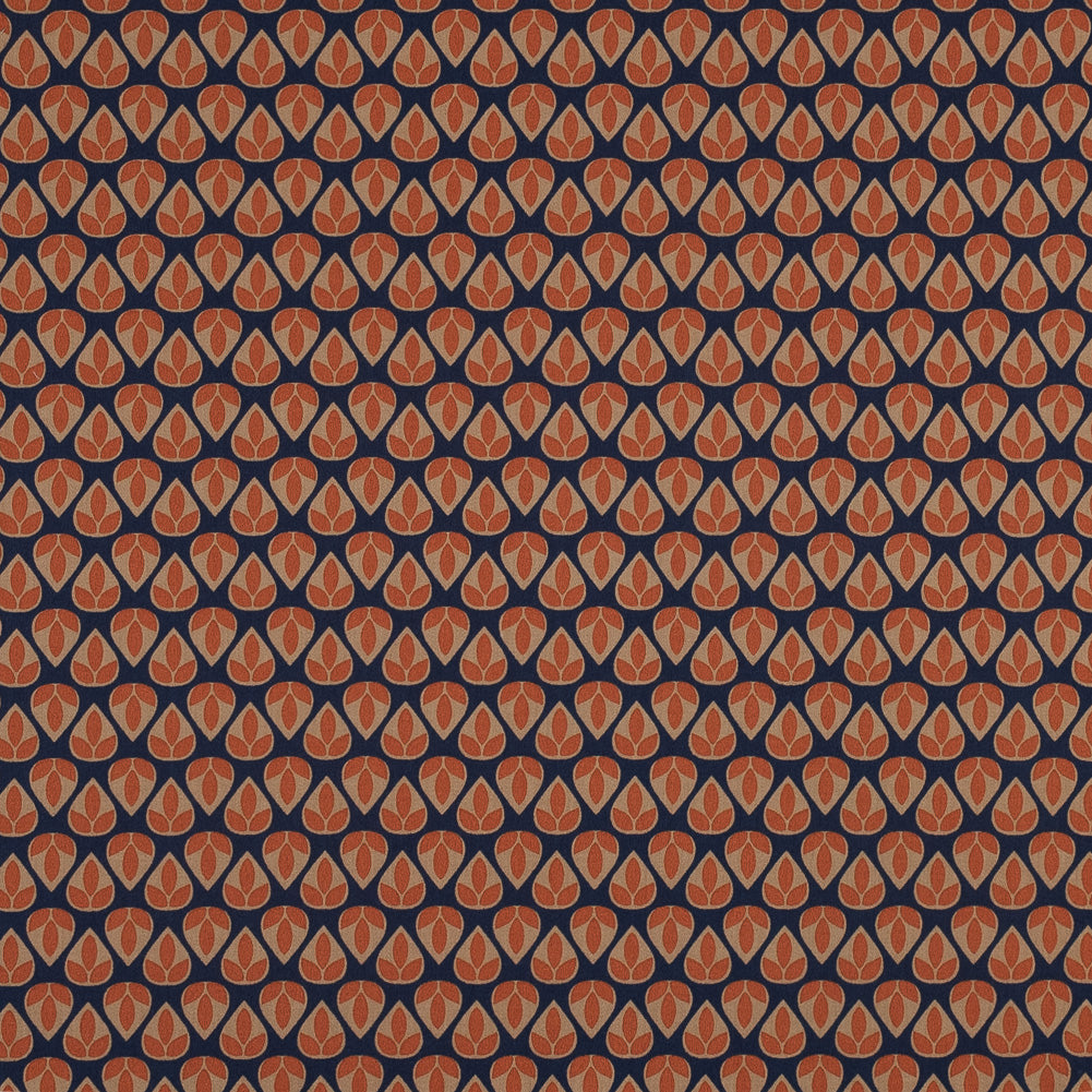 Orange and Navy Geometric Stretch Cotton Sateen