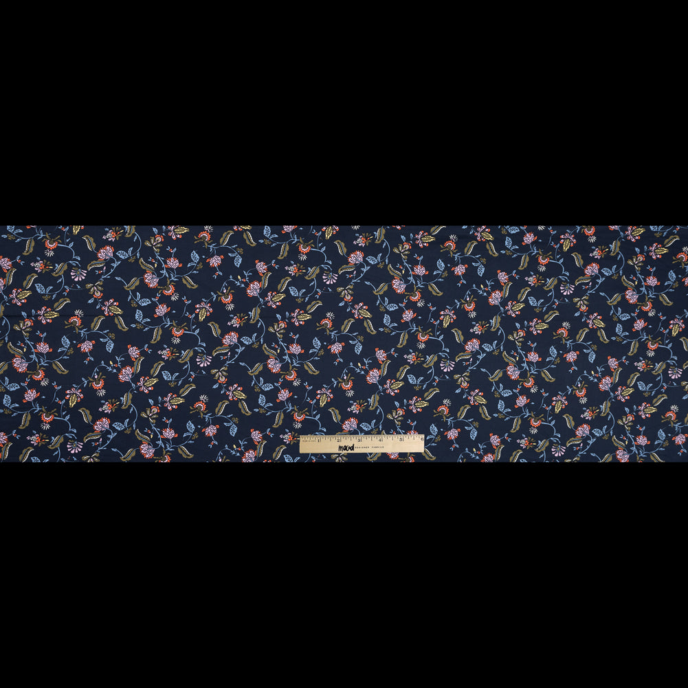 Dark Blue Floral Stretch Cotton Sateen - Full