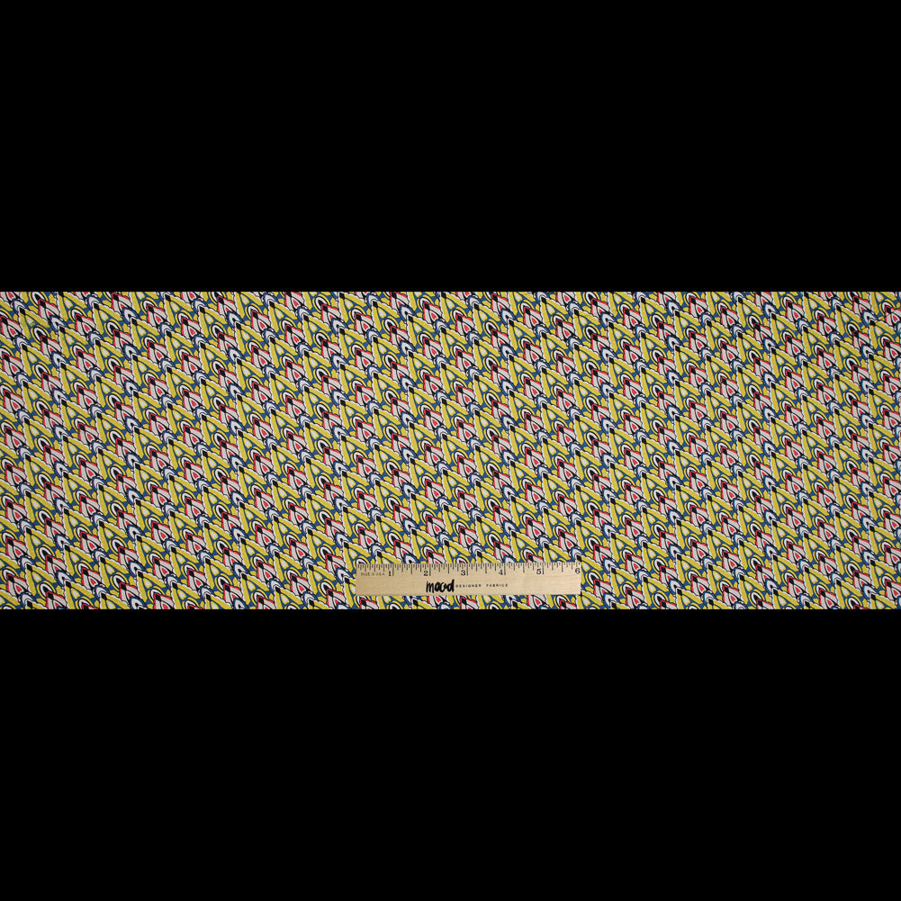 Yellow. Blue and Red Printed Stretch Cotton Sateen - Folded