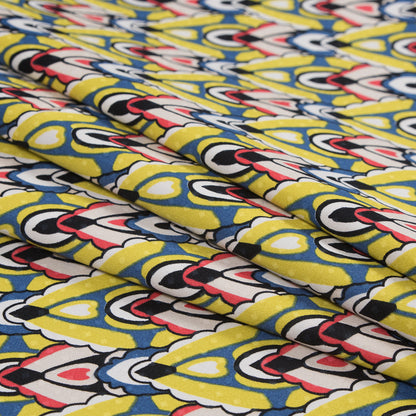Yellow. Blue and Red Printed Stretch Cotton Sateen - Detail