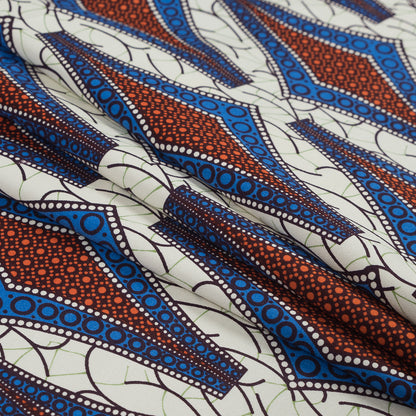 Blue and Orange Geometric Stretch Cotton Sateen - Detail