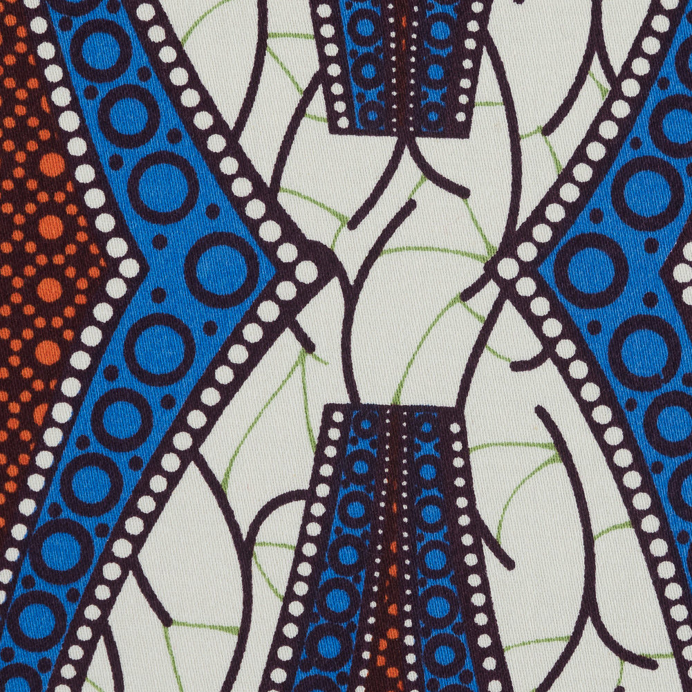Blue and Orange Geometric Stretch Cotton Sateen - Full