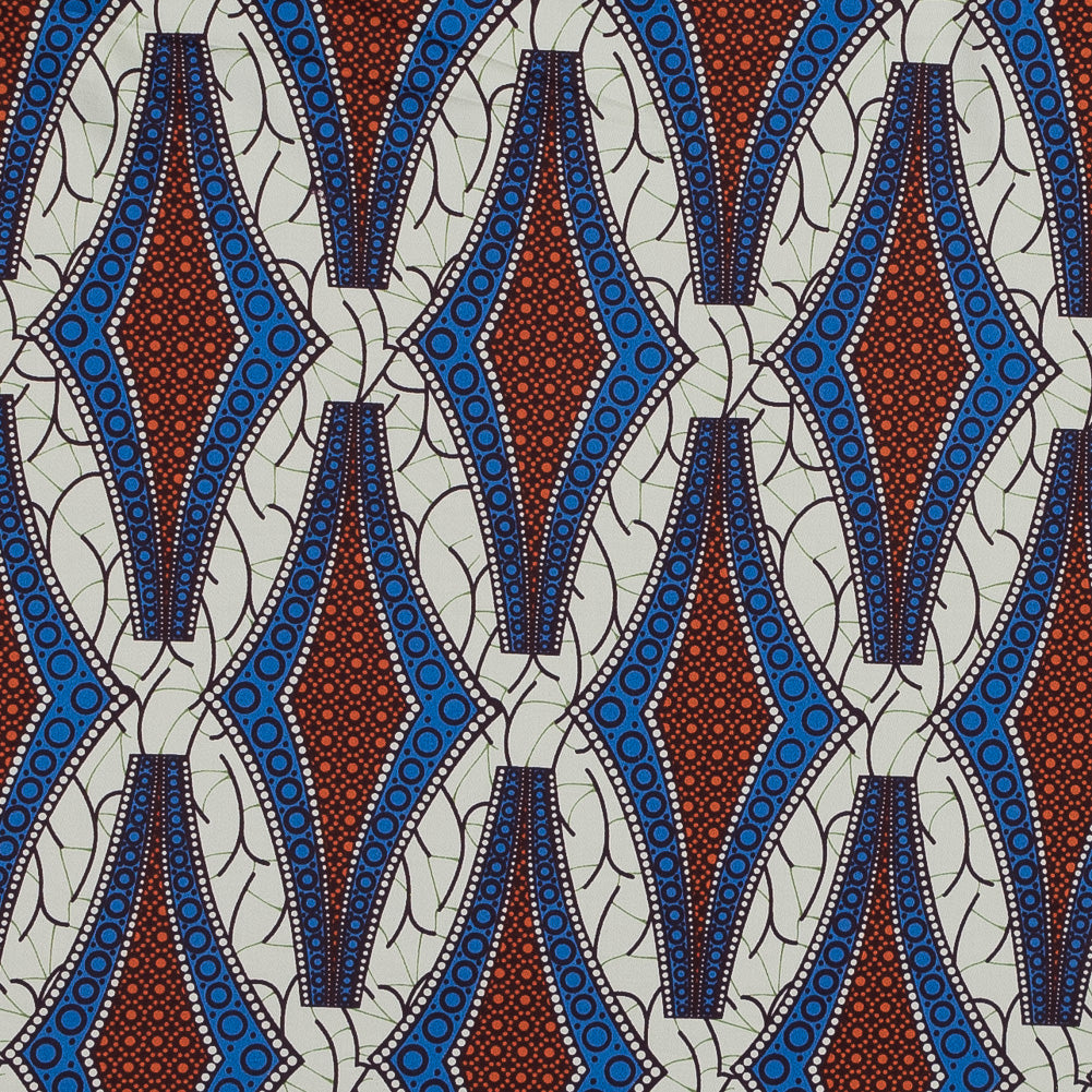 Blue and Orange Geometric Stretch Cotton Sateen