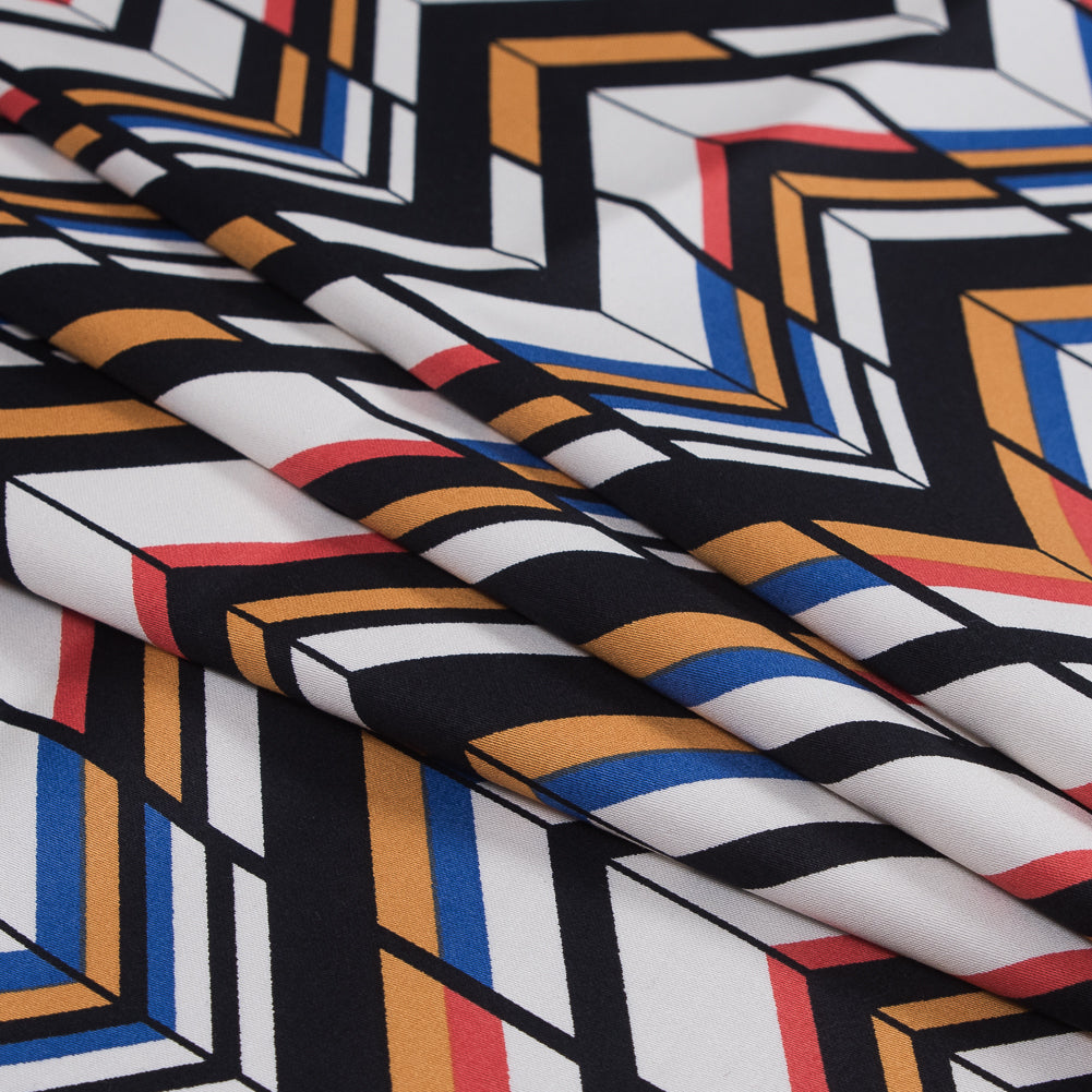 Yellow, Red and Blue Chevron Stretch Cotton Sateen - Folded