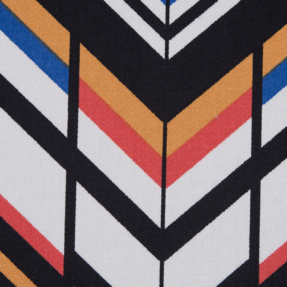 Yellow, Red and Blue Chevron Stretch Cotton Sateen - Detail