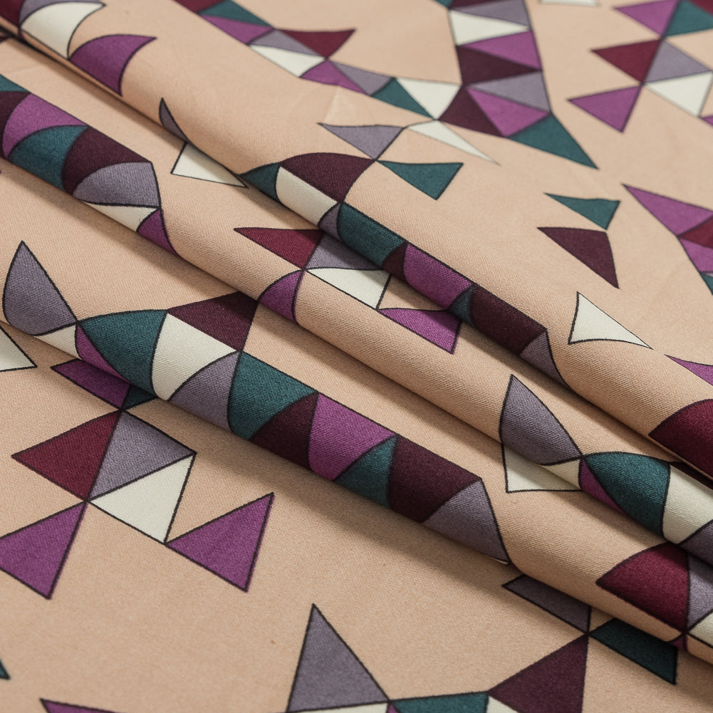 Beige, Magenta and Forest Geometric Stretch Cotton Sateen Detail