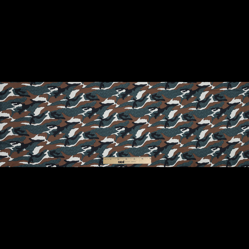 Brown and Blue Spruce Camouflage Stretch Cotton Sateen Folded
