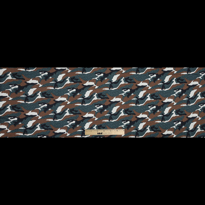 Brown and Blue Spruce Camouflage Stretch Cotton Sateen Folded