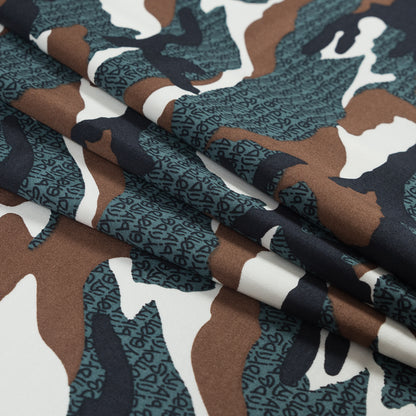 Brown and Blue Spruce Camouflage Stretch Cotton Sateen Detail
