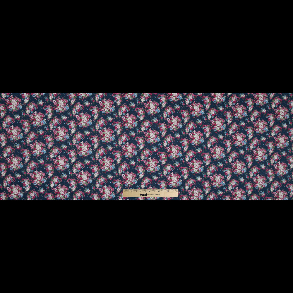 Wild Rose Pink and Insignia Blue Floral Cotton Twill - Folded