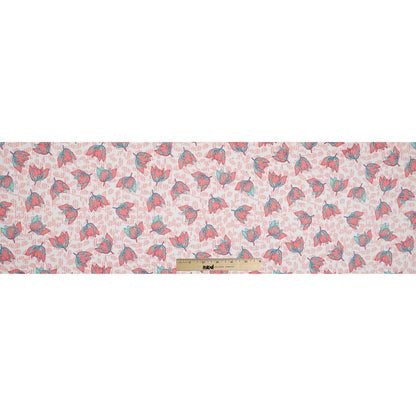 Coral and Seafoam Floral Stretch Cotton Sateen - Folded