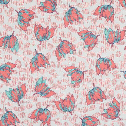 Coral and Seafoam Floral Stretch Cotton Sateen