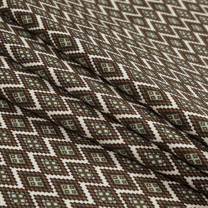 Mulch Brown and Desert Sage Geometric Stretch Cotton Twill - Folded