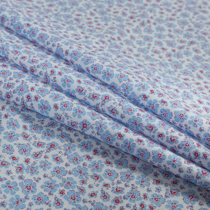 Light Blue, Red and White Floral Cotton Voile - Folded