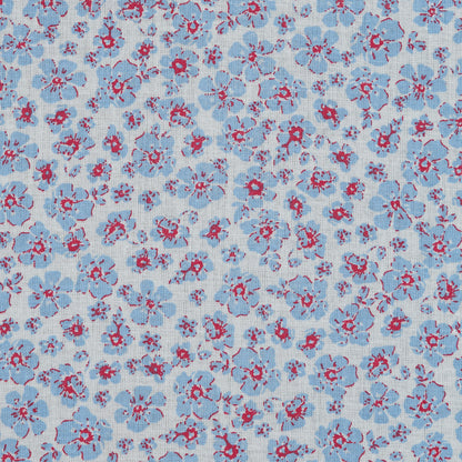 Light Blue, Red and White Floral Cotton Voile - Detail