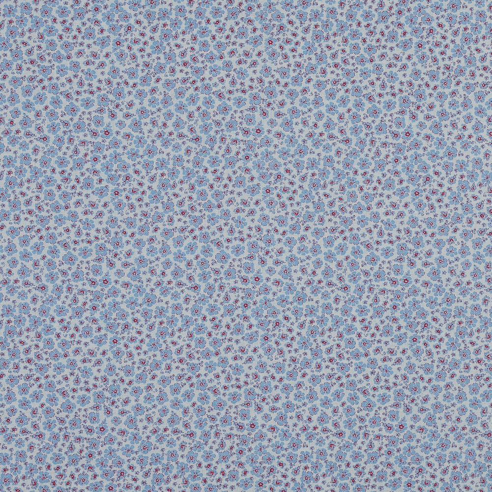 Light Blue, Red and White Floral Cotton Voile