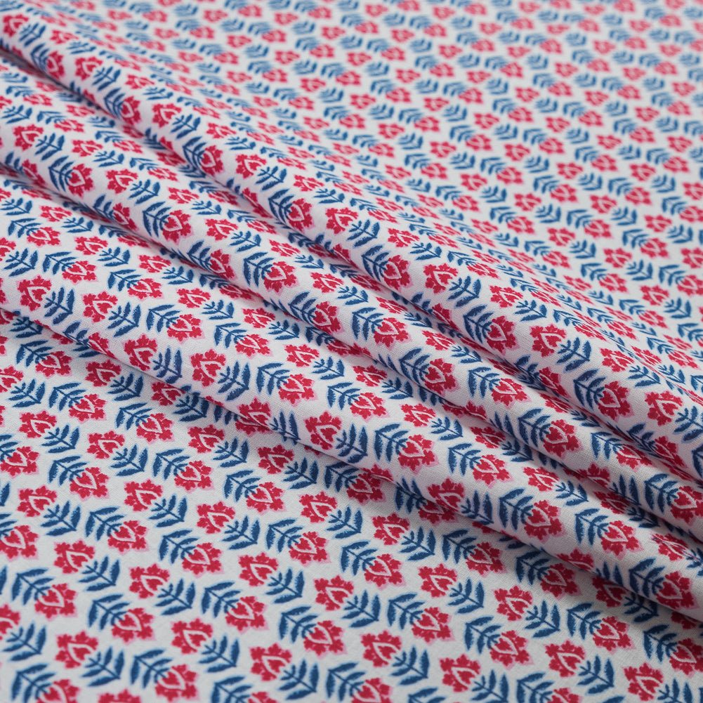 Red, White and Blue Floral Cotton Voile - Folded