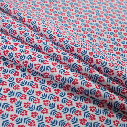 Red, White and Blue Floral Cotton Voile - Folded