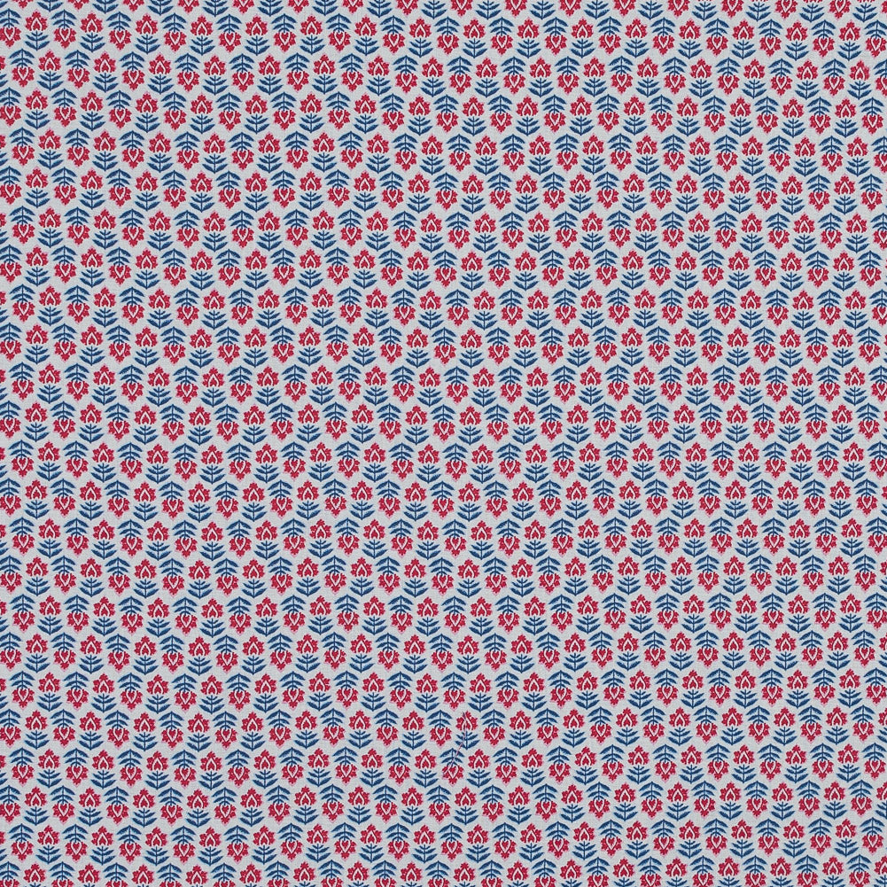 Red, White and Blue Floral Cotton Voile