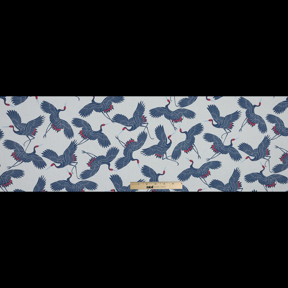 Navy, Red and White Crane Printed Cotton Voile Folded