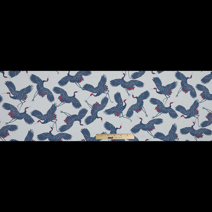 Navy, Red and White Crane Printed Cotton Voile Folded
