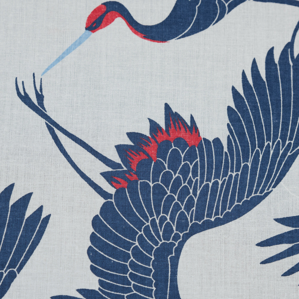 Navy, Red and White Crane Printed Cotton Voile Full