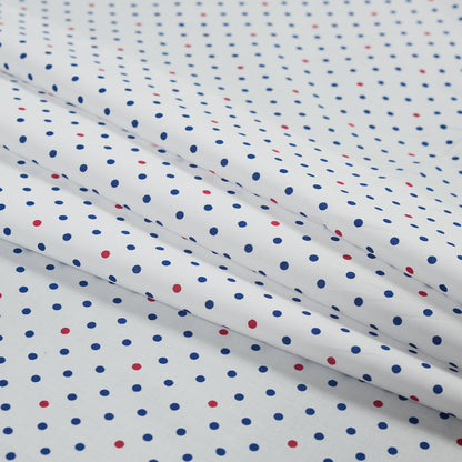 White, Red and Blue Polka Dotted Cotton Poplin - Detail