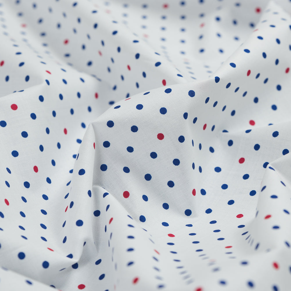 White, Red and Blue Polka Dotted Cotton Poplin - Full