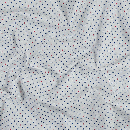 White, Red and Blue Polka Dotted Cotton Poplin