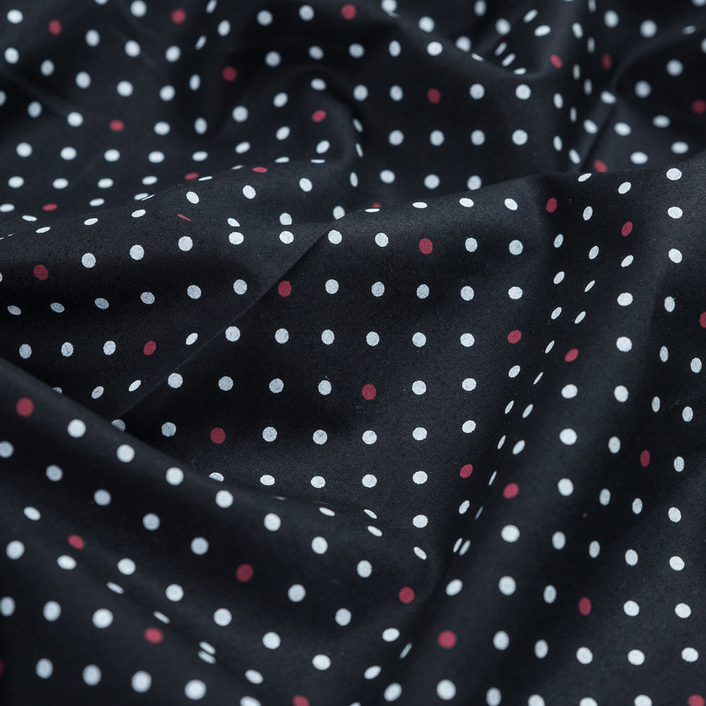 Black, Red and White Polka Dotted Cotton Poplin Full