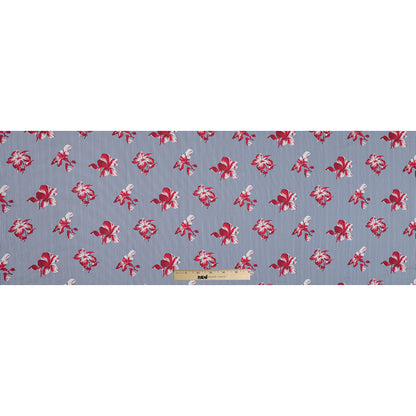 Red and Blue Floral Striped Cotton Poplin - Folded