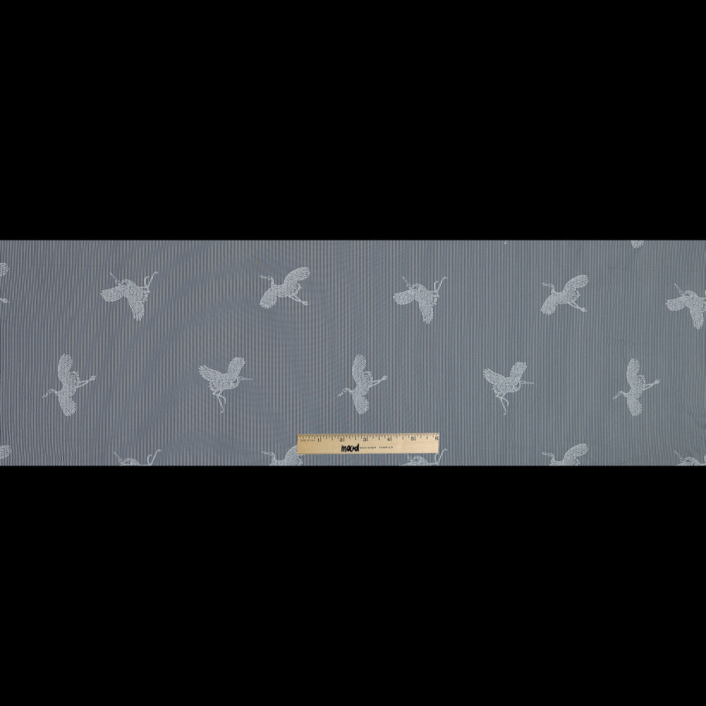 Navy and White Striped Cotton Poplin with Cranes Folded