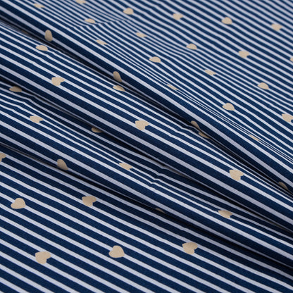 Yellow, White and Blue Hearts and Stripes Stretch Cotton Poplin Folded