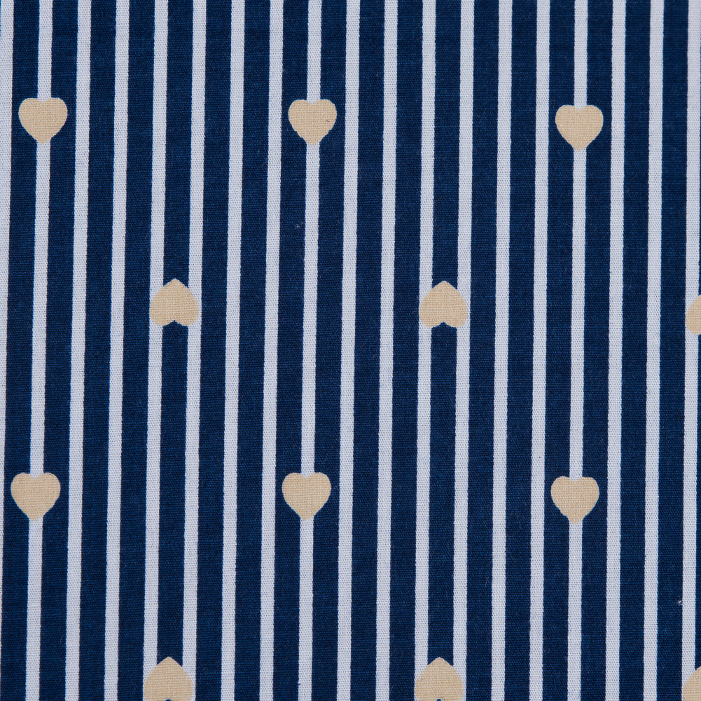 Yellow, White and Blue Hearts and Stripes Stretch Cotton Poplin Detail