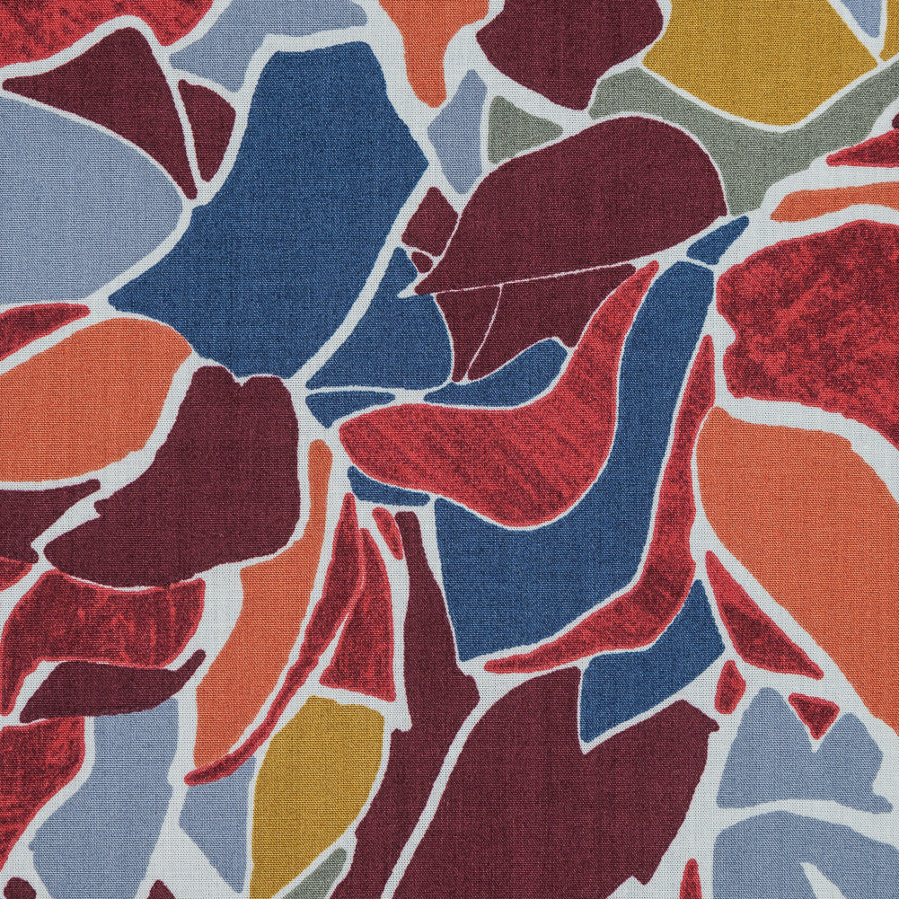 Blue and Orange Abstract Digitally Printed Cotton and Tencel Woven - Full