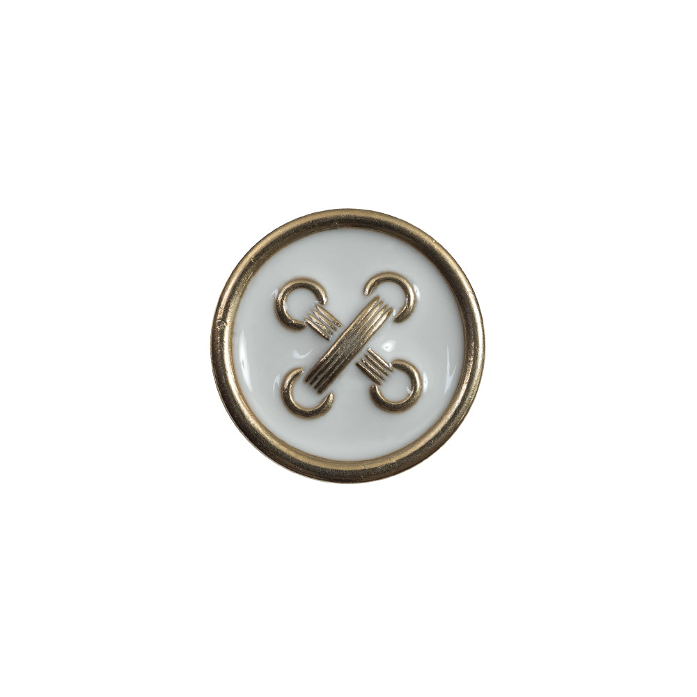 Italian White and Gold Metal Button - 24L/15mm