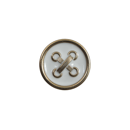 Italian White and Gold Metal Button - 24L/15mm