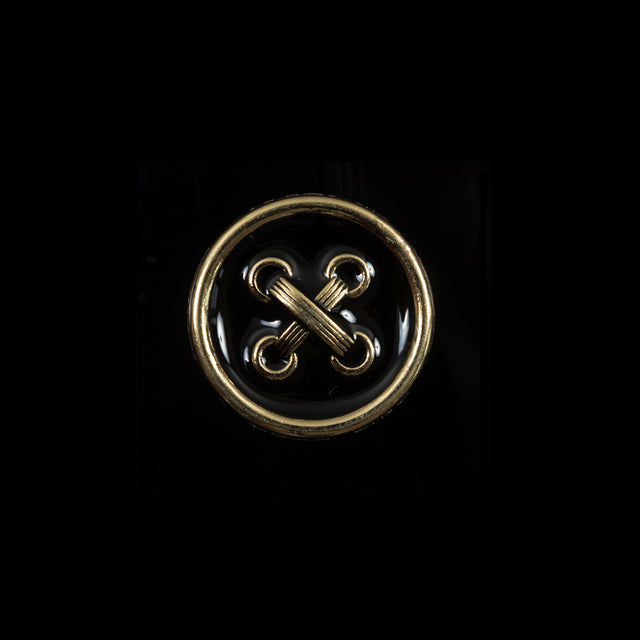 Italian Black and Gold Metal Button - 24L/15mm