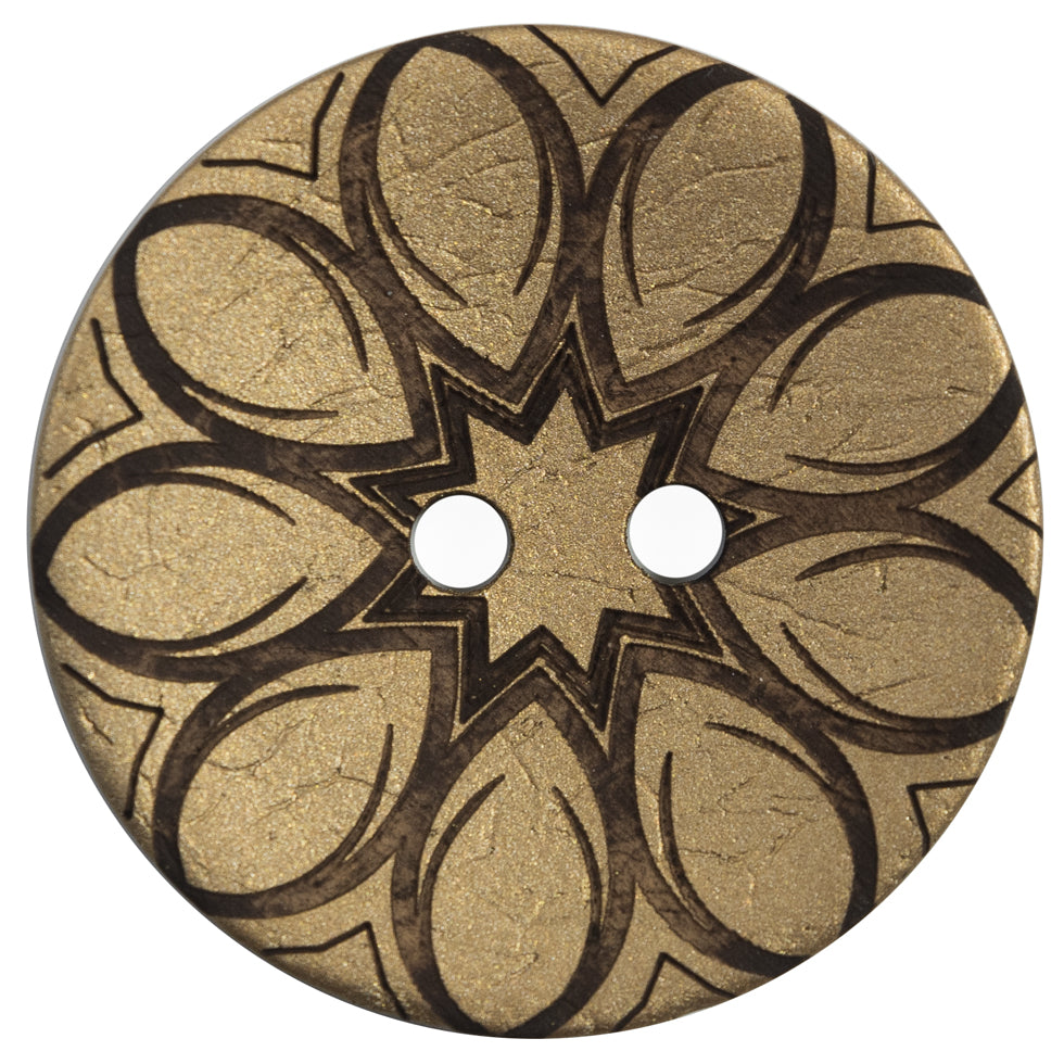 Italian Metallic Gold Floral Coconut Button - 64L/40mm