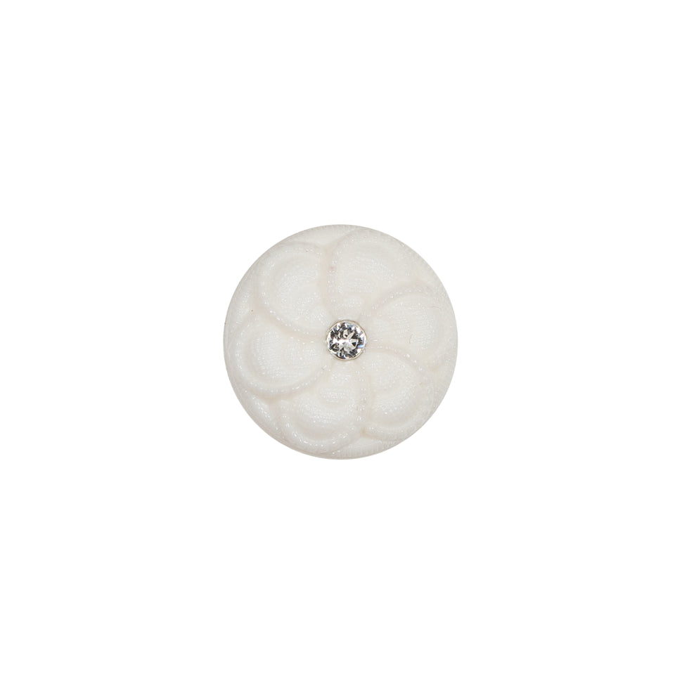 Italian Ivory Floral Nylon Button with Rhinestone Core - 20L/12.5mm