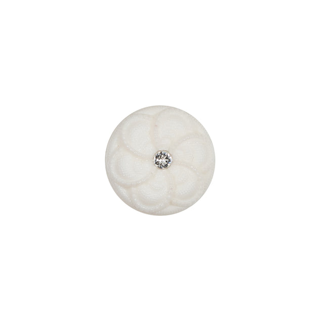 Italian Ivory Floral Nylon Button with Rhinestone Core - 20L/12.5mm