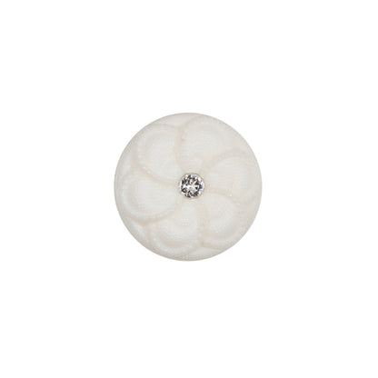 Italian Ivory Floral Nylon Button with Rhinestone Core - 24L/15mm