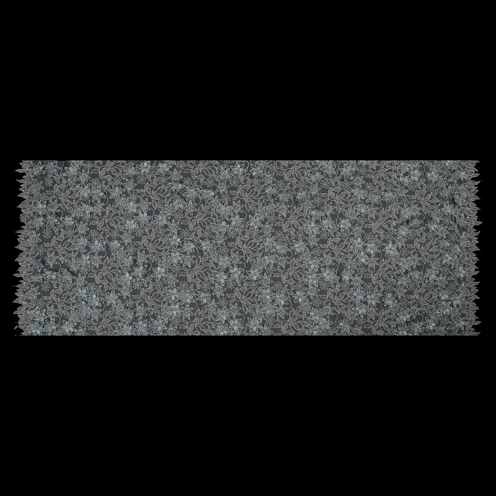 Aqua 3D Floral Beaded and Embroidered Tulle - Folded